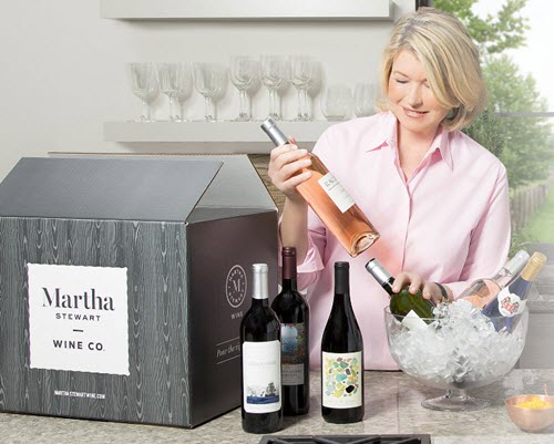 Martha Stewart choosing wines from a box