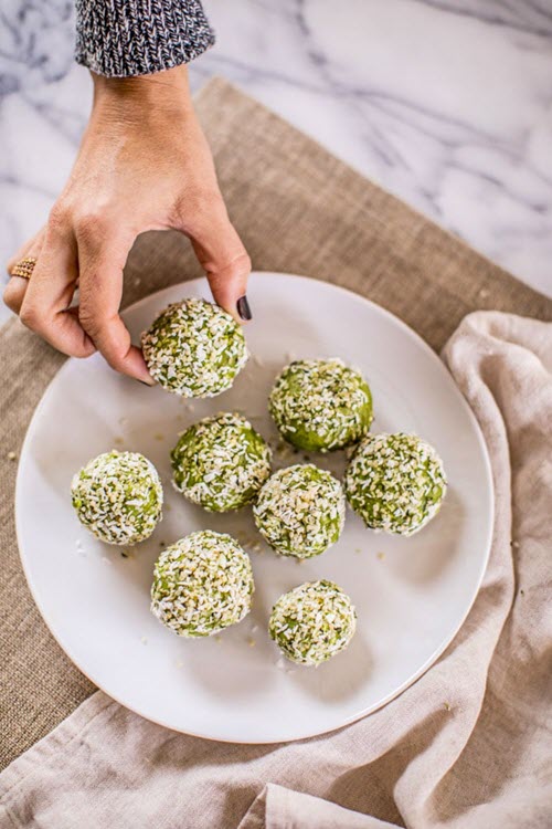 Green fat bombs on a plate