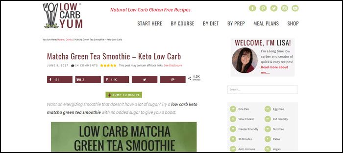 Website screenshot from Low Carb Yum