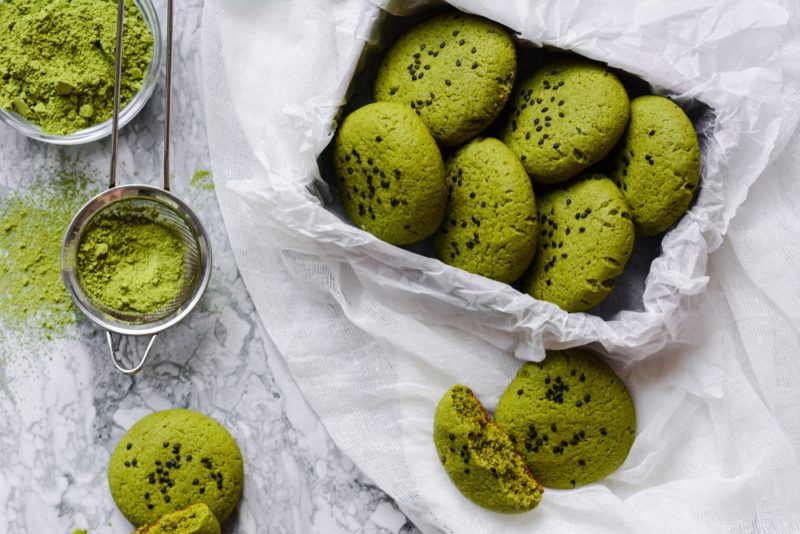 A box of matcha vegan cookies