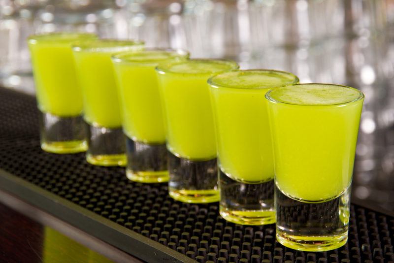 A line of green shots