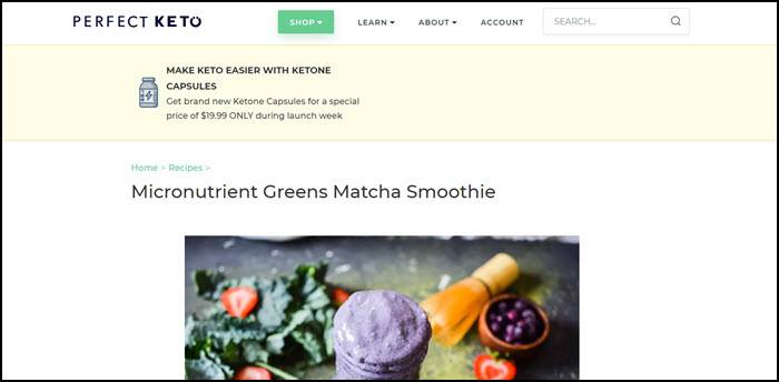 Website screenshot from Perfect Keto