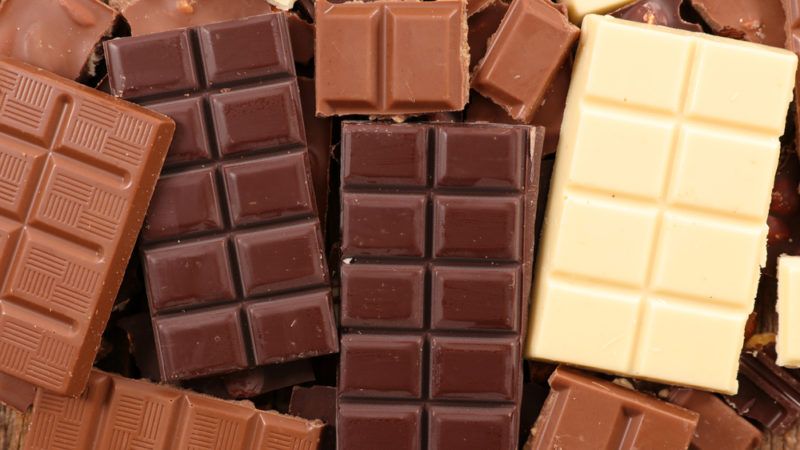 Blocks of dark chocolate, milk chocolate and white chocolate