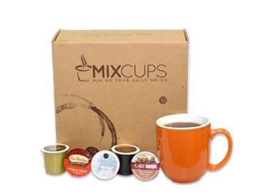 A box, some K-cups and a cup of coffee