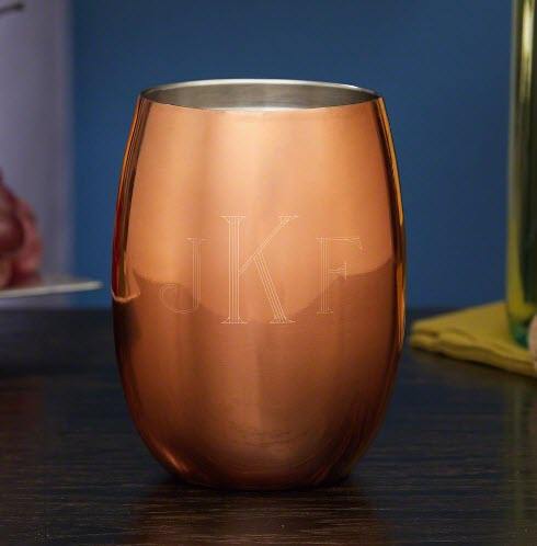 Monogram Engraved Copper Wine Glass | Food For Net Copper wine glass with the letters JKF engraved.