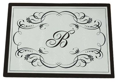 Monogram-Kitchen-Cutting-Board | Food For Net Glass cutting board with patterns and a monogram