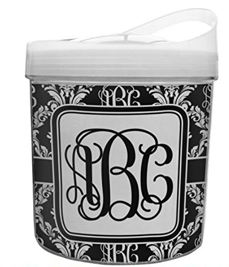 Monogrammed Damask Plastic Ice Bucket | Food For Net A black and white wine cooler