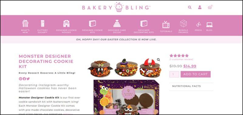 A website screenshot showing a cookie decorating kit that focuses on sandwich cookies rather than sugar cookies