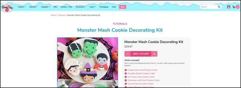 A website screenshot showing cookies themed around the idea of Monster Mash