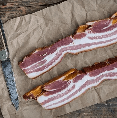 Bacon on a brown paper bag