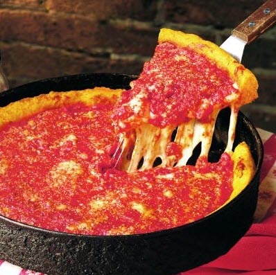 A deep dish pizza with cheese