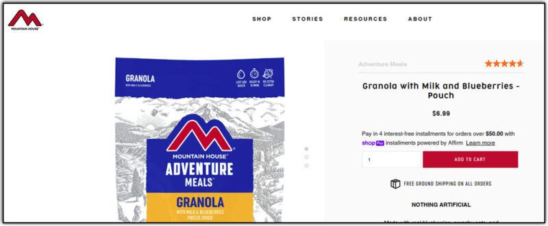 A granola pouch from Mountain House