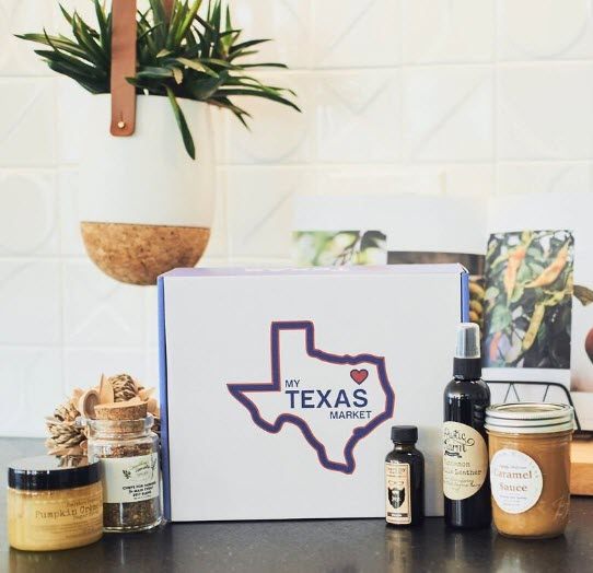 A tabletop with various Texas products