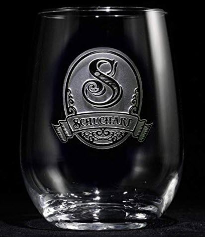 Name And Initial Wine Glasses | Food For Net Wine glass with a deep engraved monogram and name
