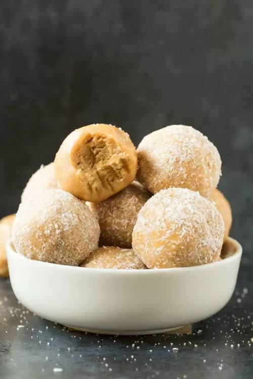 A white bowl with round fat bombs