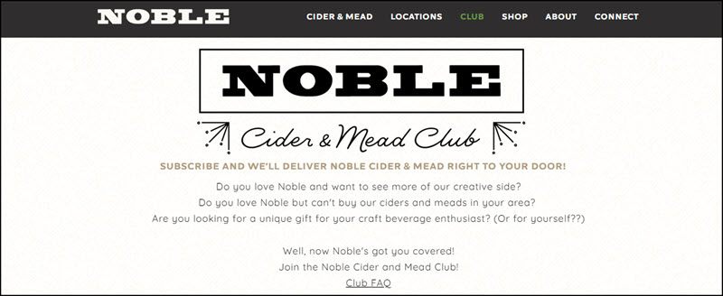 Screenshot of Noble Cider and Mead Club