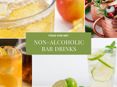 Four types of non-alcoholic drinks, including soda water and lime