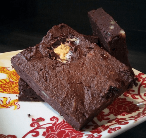 Keto brownies on a red patterned plate