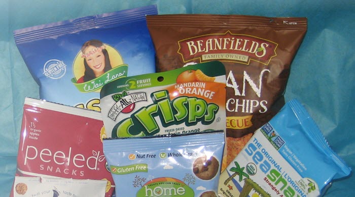 A selection of snacks in a box