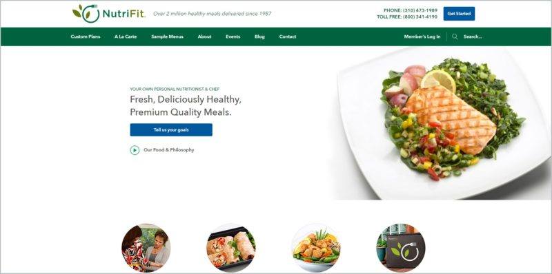 screenshot of NutriFit homepage with a beautifully plated dish as main image