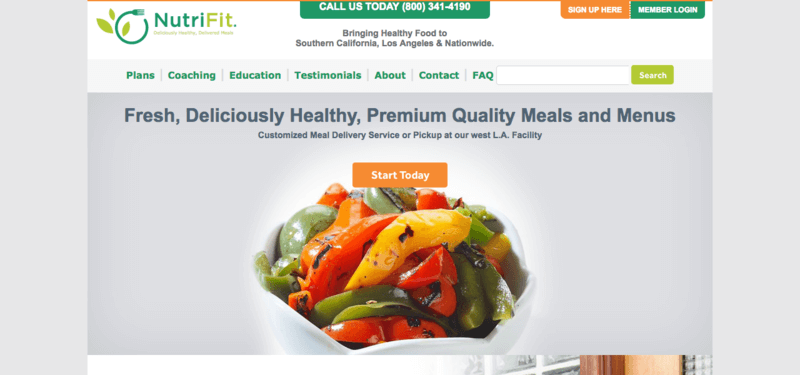 NutriFit meals website screenshot showing a bowl of mixed peppers.