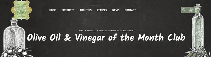 Text about an olive oil and vinegar club against a black background