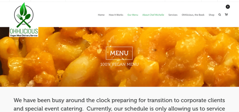 Ohhlicious website screenshot showing a mac and cheese meal