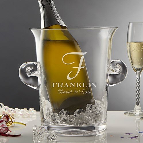 Our Monogram Engraved Ice Bucket & Chiller | Food For Net A glass ice bucket with wine and ice