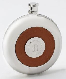 Oxford Round Leather Flask | Food For Net Round stainless steel flask with a leather inner ring.