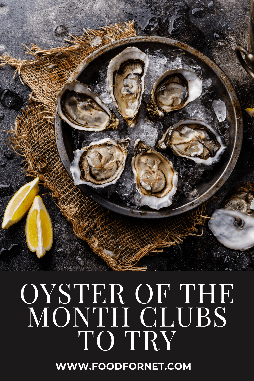 A black bowl of oysters against a cloth