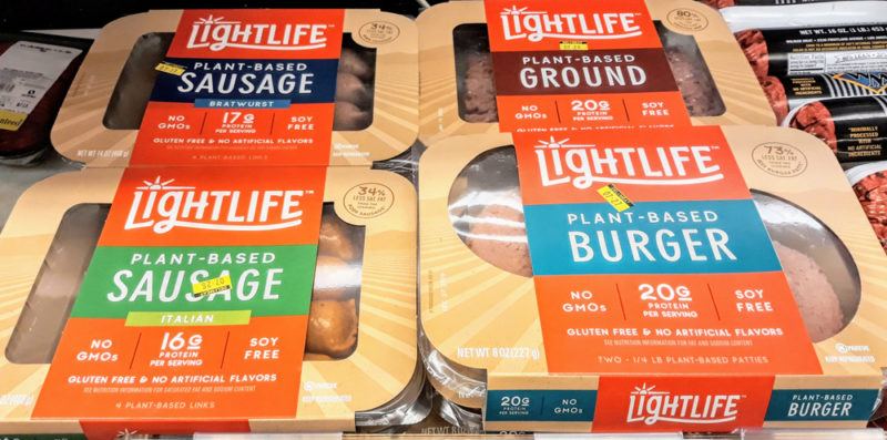 Four containers of Lightlife protein products