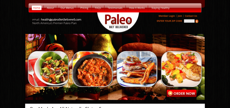 Paleo Diet Delivered website showing four meals 