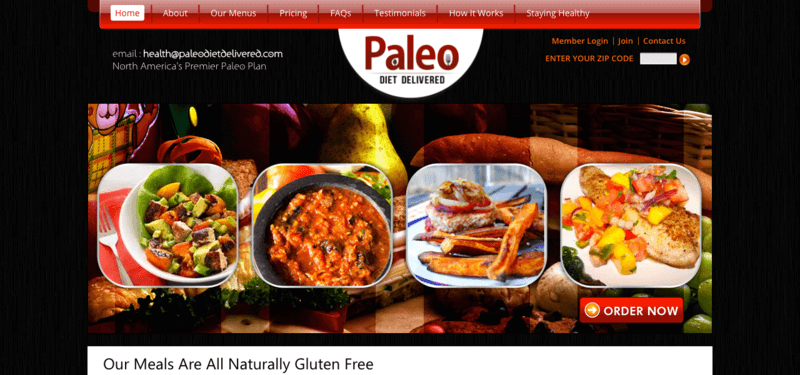 Paleo Diet Delivered website showing four meat-based meals