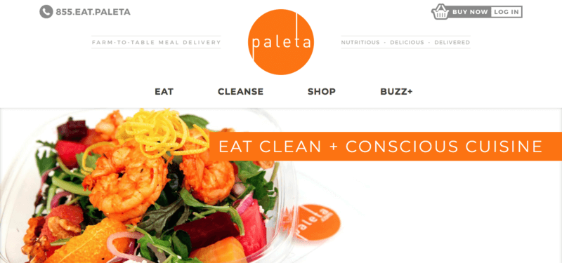 Paleta website screenshot showing a salad featuring shrimp, oranges, walnuts and greens