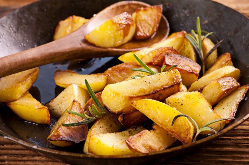 A pan of fried potatoes