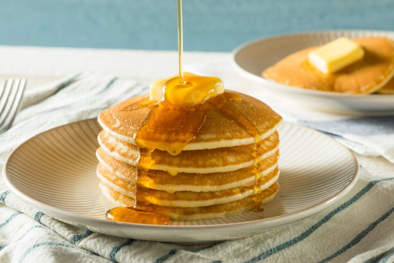 A stack of pancakes with syrup