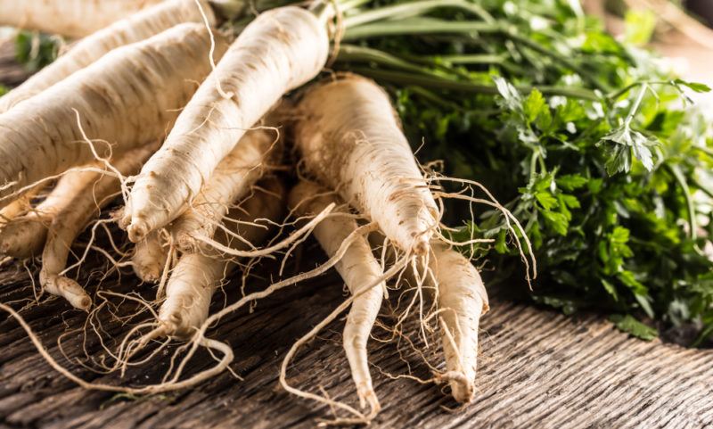 Fresh parsnips on a table