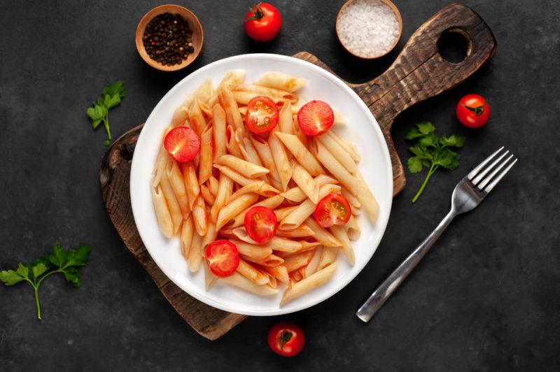 Pasta in a bowl with tomatoes