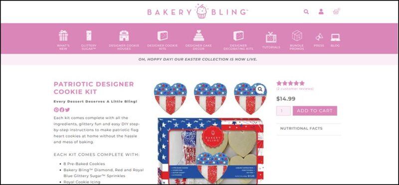 A website screenshot showing heart shaped cookies that have been decorated like the American flag