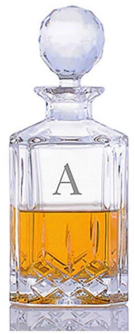 Personalized Cut Crystal Decanter | Food For Net A square decanter with a ball cap and a letter 'A'