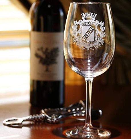 Personalized Family Crest Wine Glass | Food For Net Wine glass with a deep engraved family crest