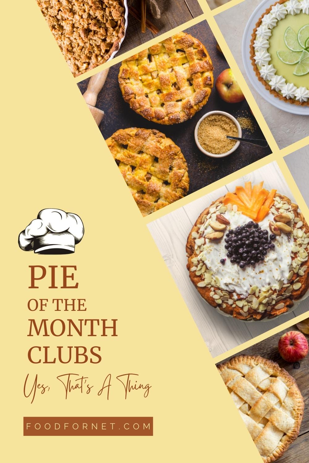 on a yellow background is a photo collage of different pies with text overlay 