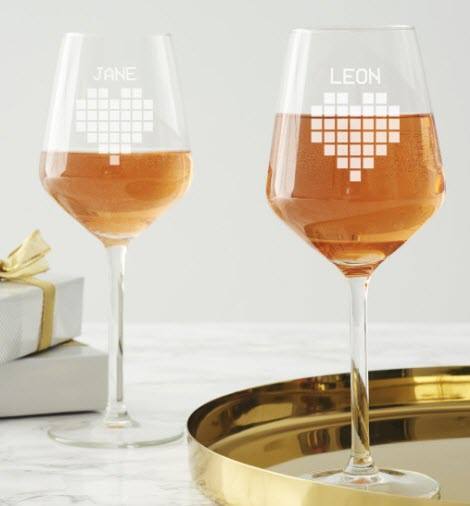 Pixel Heart Wine Glass Set | Food For Net Wine glasses with a pixel love heart and names