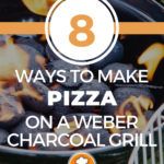 Grill with charcoal and flames to illustrate making pizza with a Weber grill.