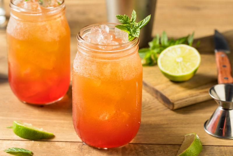 Two mason jars containing Planter's punch