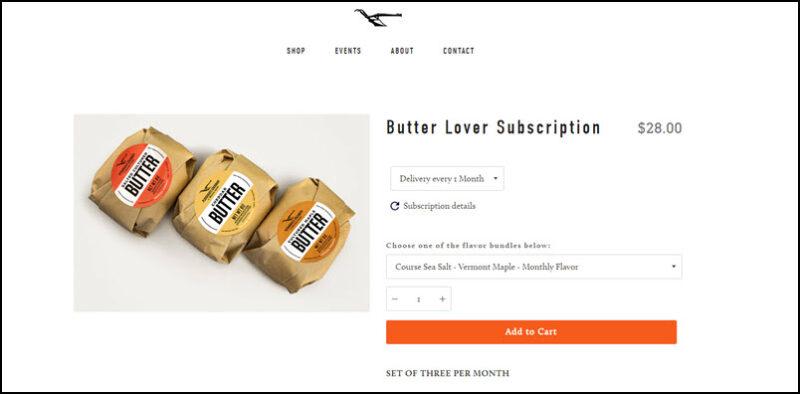 Screenshot of the website for Ploughgate Butter Subscription