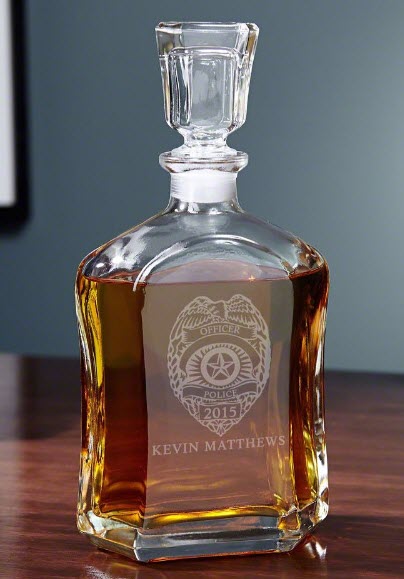 Police Badge Whiskey Decanter | Food For Net Engraved decanter with a police badge