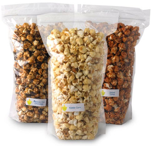 3 standing bags of popcorn