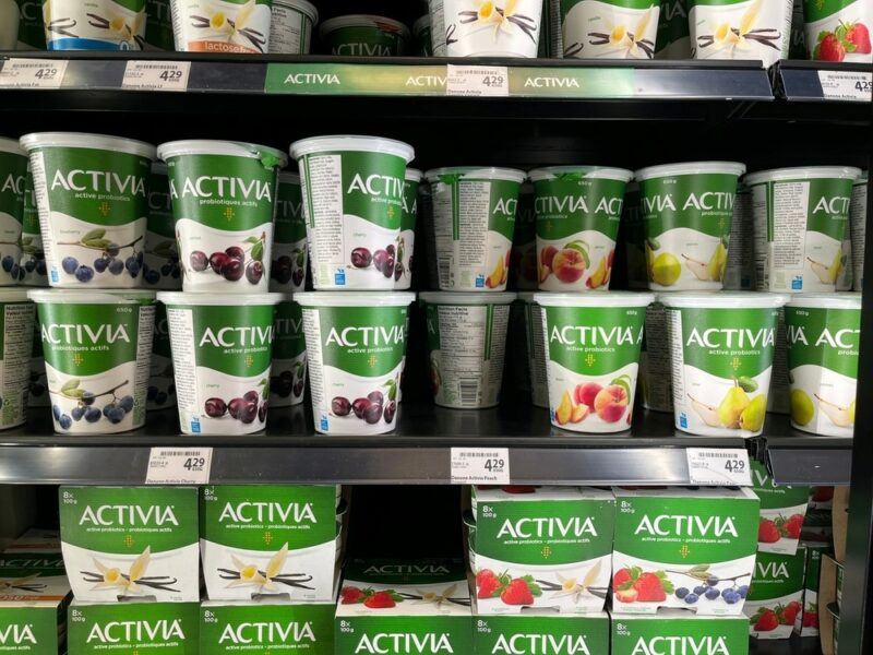 A selection of Activia yogurt in a grocery store