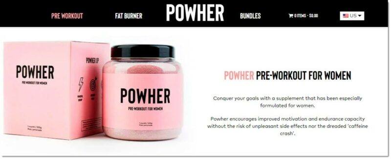 Powher for Women, showing details about the supplement and an image of it